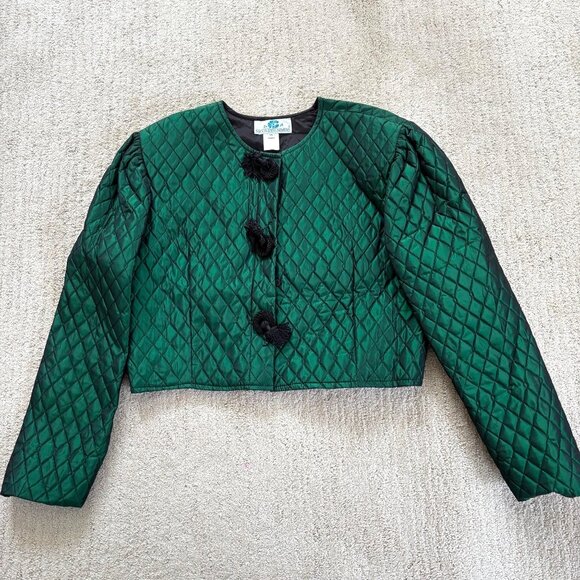 Vintage Nicole Summers Emerald Green Quilted Cropped Jacket Made in USA - Picture 1 of 9